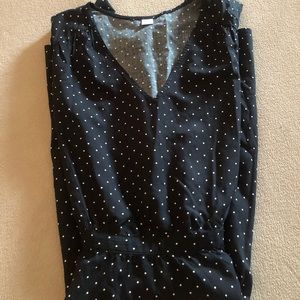 Old Navy Knee Length Navy and Polka Dot Short Sleeve Dress